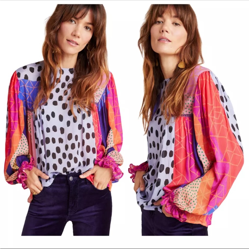Bl^nk London x Anthropologie MIRANDA PEASANT XS Iris Blue Blouse